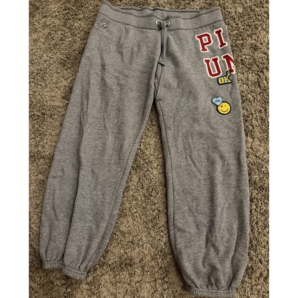 Victoria's Secret PINK University Y2K Sweatpants Gray Embroidered Logo Small